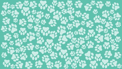 Green mint paw print seamless pattern, cute animal background