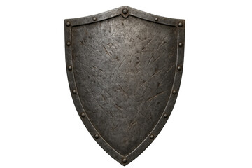 Obraz premium Metal shield standing, showing scratched and worn surface, representing defense, protection, and strength from the medieval age