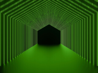 Fototapeta premium Green neon tunnel. Black background with green neon lights