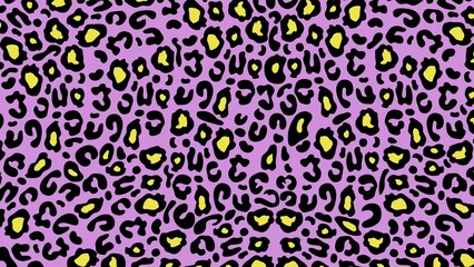 Purple leopard print texture with yellow and black spots, animal skin pattern