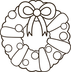 Christmas wreath coloring page with bow and decorations