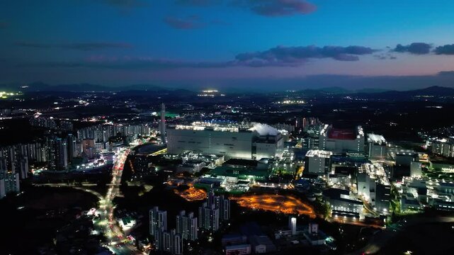 Aerial View of Icheon, Hynix Semiconductor Factory, night
