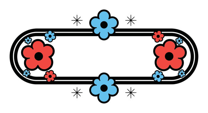 Retro floral frame adds vibrant, playful charm to any design