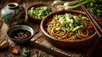 Chinese Sesame Noodles Scallions and Sauce Cold Dish Photography