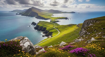 Dramatic Cliffs and Winding Road on Ireland's Wild Atlantic Way, Coast, Coastline, Ocean