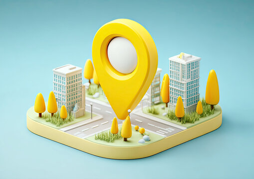Yellow Location Pin Cityscape 3D Model