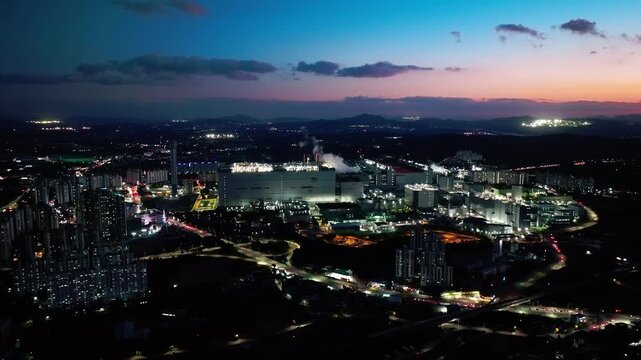 Aerial View of Icheon, Hynix Semiconductor Factory, night
