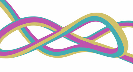 Abstract flowing ribbon design in flat style, featuring three interwoven, continuous wavy lines in bright pink, teal, and beige, modern geometric smooth shape vector background illustration.