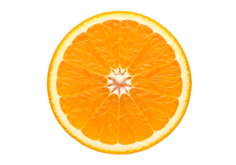 Close up of a vibrant orange citrus fruit slice showing segments and texture food