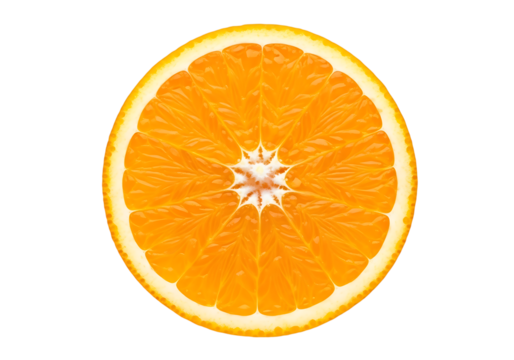Close up of a vibrant orange citrus fruit slice showing segments and texture food