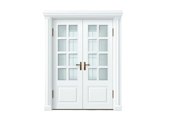 White, double door with panes and frame on dark backdrop