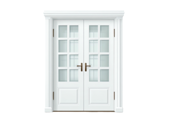 White, double door with panes and frame on dark backdrop