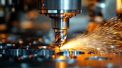 Precision machining with sparks in industrial workshop