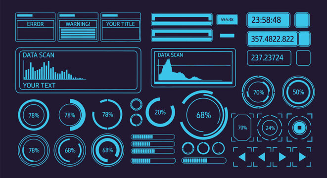 Futuristic digital dashboard with data charts and progress indicators