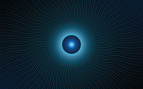 Blue abstract eye iris or magic portal with glowing waved lines and sparks - Powered by Adobe