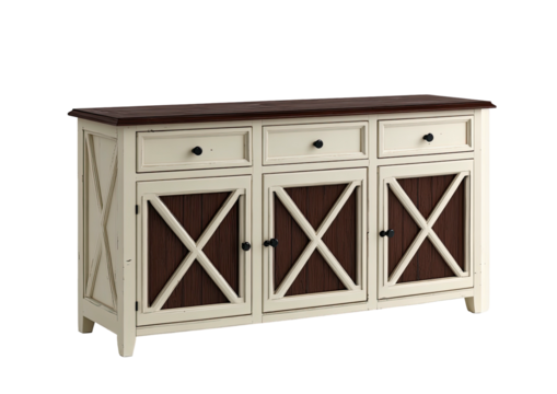 Cream buffet with brown top, X-design doors, dark hardware