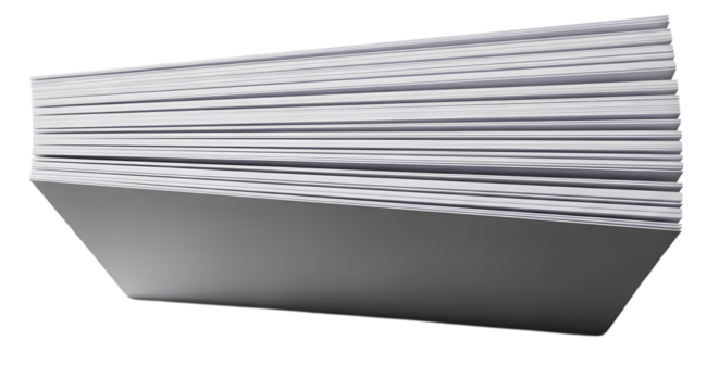 Stack of white paper isolated on transparent background