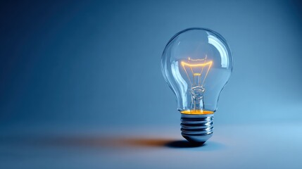 A glowing light bulb against a blue background.