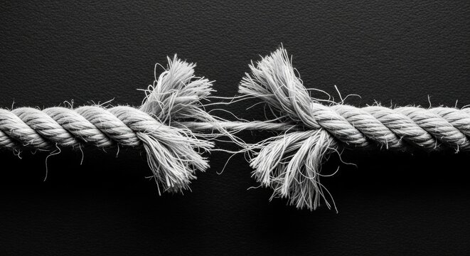 Broken Rope on Black Background, Frayed, Frayed rope, Breaking