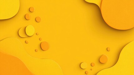 A vibrant yellow and orange abstract background with geometric shapes and organic forms.