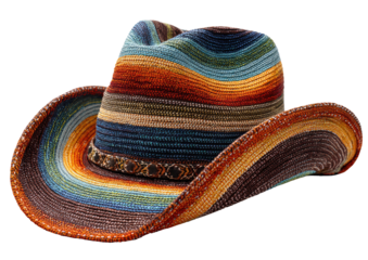 Striped cowboy hat with a decorative band