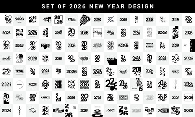 Big Set of 2026 New Year logo text design. Collection of 2026 Happy New Year.