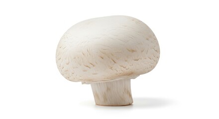 Single White Button Mushroom Isolated on White Background, White mushroom, Agaricus bisporus, Edible mushroom
