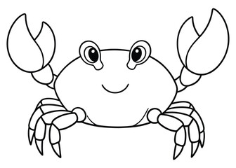 Simple cartoon smiling crab outline Black and white vector drawing of a sea animal Kids coloring page design resource
