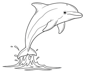 Cartoon jumping dolphin line art illustration Black and white outline vector of marine animal for coloring book or educational design © Kafi