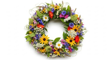 Vibrant Summer Wreath of Wildflowers and Greenery, Wildflower wreath, Nature, Floral