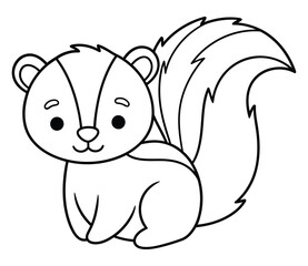 Cute cartoon baby skunk line art coloring page outline vector illustration for kids activities and simple graphic design