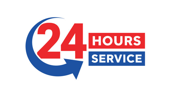 Reliable 24 Hours Service emblem for constant support and availability - Powered by Adobe
