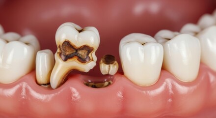Close-up of Decayed and Missing Teeth in Mouth, Tooth, Cavity, Caries