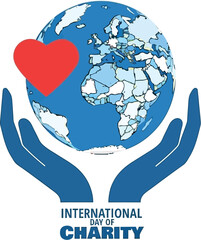 Caring hands hold a vibrant globe with a red heart symbolizing global compassion and support for international charity initiatives.