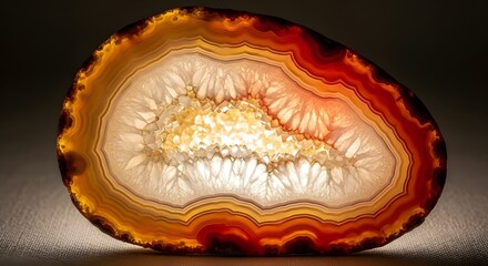 Translucent Agate Slice: Earthy Tones and Crystalline Center