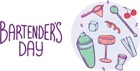 Celebrate International Bartender's Day with vibrant cocktail tools and festive flair, perfect for promotions and event designs.