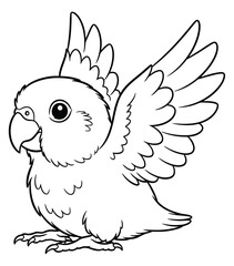 Cute Cartoon Lovebird Parrot Flying Outline Black and White Coloring Page Vector Illustration for Kids