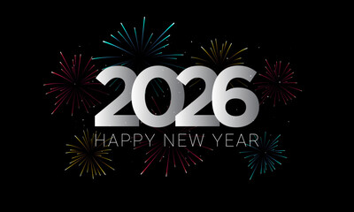 2026 Happy New Year Background Design with fireworks illustration.