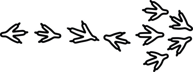 Black outline bird footprints in a scattered pattern on white background bird tracks