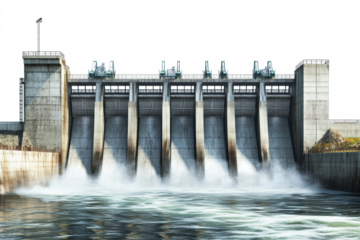 Hydropower station with large dam gates
