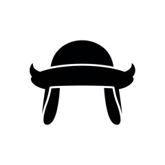 Black Ushanka Hat Silhouette Isolated.