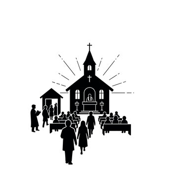 Church gathering illustration with people attending service.