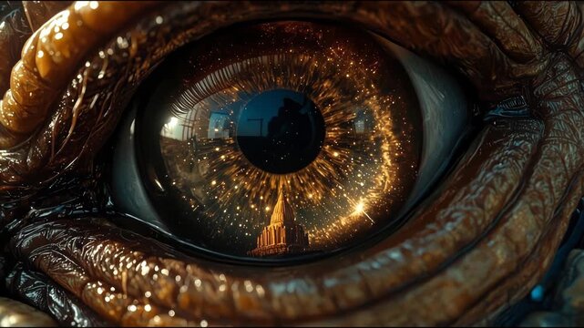 Majestic Dragon Eye Close-Up - Fiery Gaze, Ancient Scales, and Mystical Power Unveiled in Epic Fantasy Visuals.