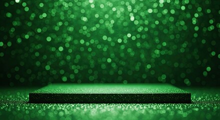 A green and black stage with a spotlight shining on it.