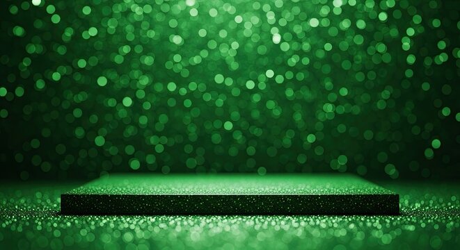 A green and black stage with a spotlight shining on it. - Powered by Adobe