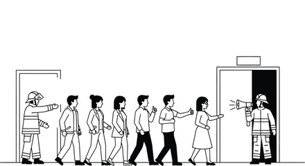 Firefighters guide people to safety through exit during emergency