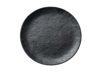 Dark grey textured round plate on a black background