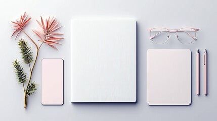 A clean and organized desk setup featuring essential office supplies and a decorative plant, perfect for a modern professional.