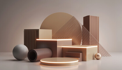 Contemporary Product Podium in Beige and Terracotta Tones with Sculptural Shapes