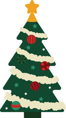 Vintage Christmas Tree Flat Design Elements